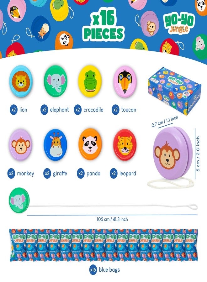 BONNYCO Yo Yo for Kids Pack 16 Jungle Animals Kids Party Favors. Wooden Yoyo Bulk, Safari Goodie Bags Stuffers 3-5 4-8. Goody Bag Stuffers Pinata, Return Gifts for Birthday Party. Classroom Prizes - Image 3